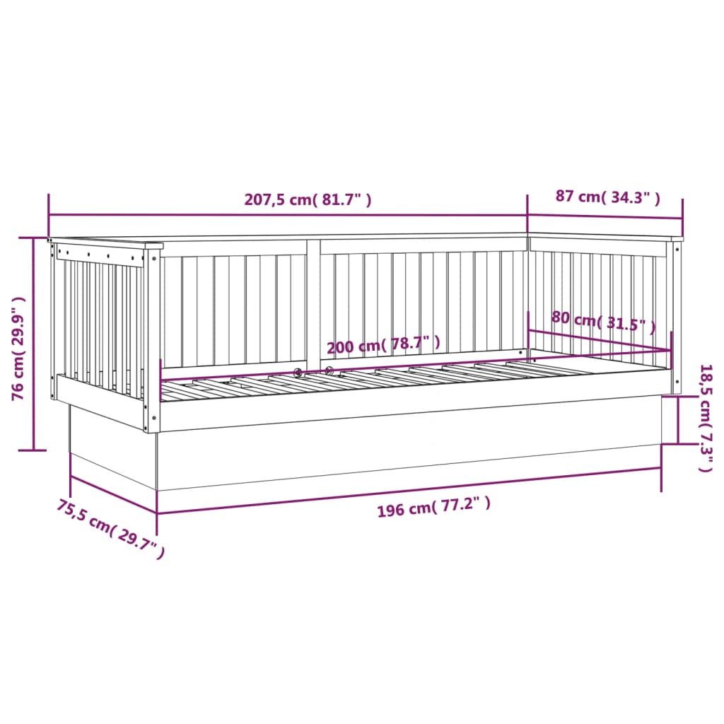 vidaXL Day Bed without Mattress Grey 80x200 cm Solid Wood Pine