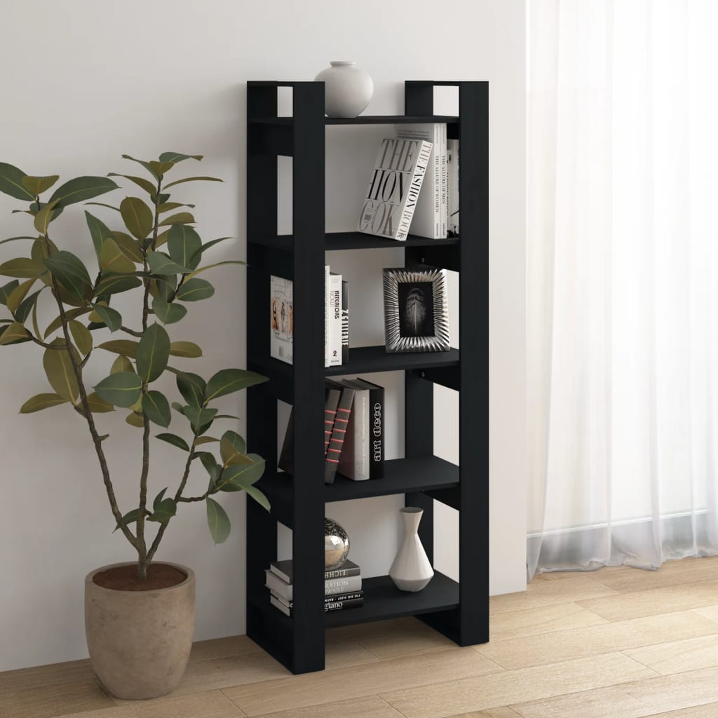 vidaXL Book Cabinet/Room Divider Black 60x35x160 cm Solid Wood