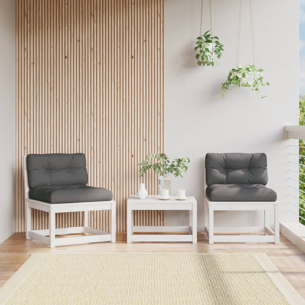 vidaXL Garden Sofas with Cushions 2pcs White Solid Wood Pine