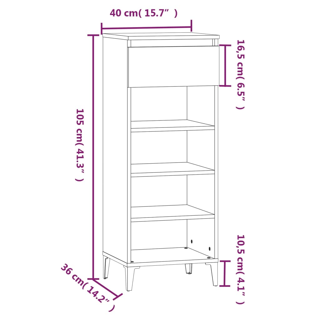 vidaXL Shoe Rack Concrete Grey 40x36x105 cm Engineered Wood