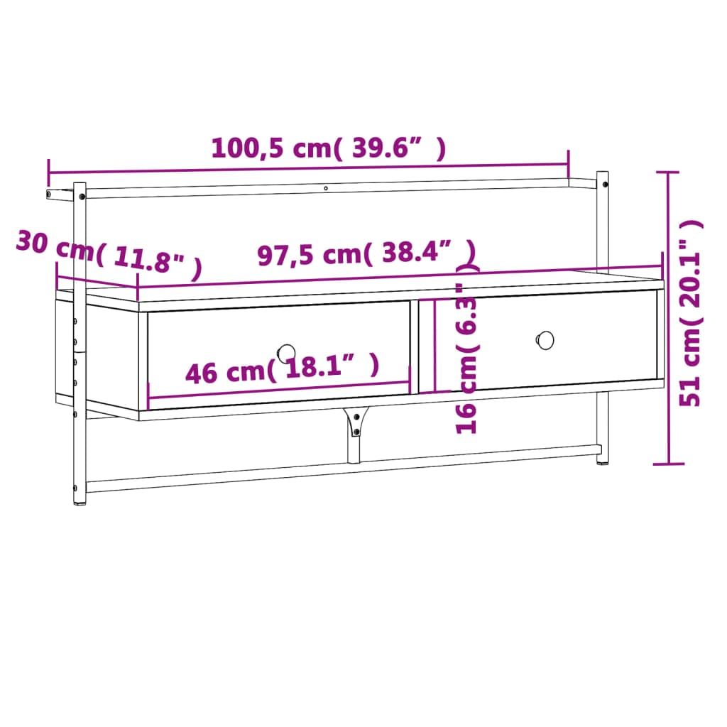 vidaXL TV Cabinet Wall-mounted Black 100.5x30x51 cm Engineered Wood