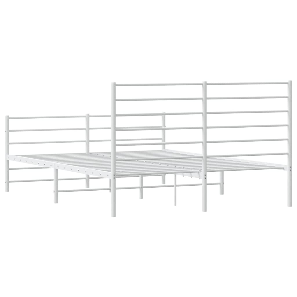 vidaXL Metal Bed Frame without Mattress with Footboard White 140x190 cm