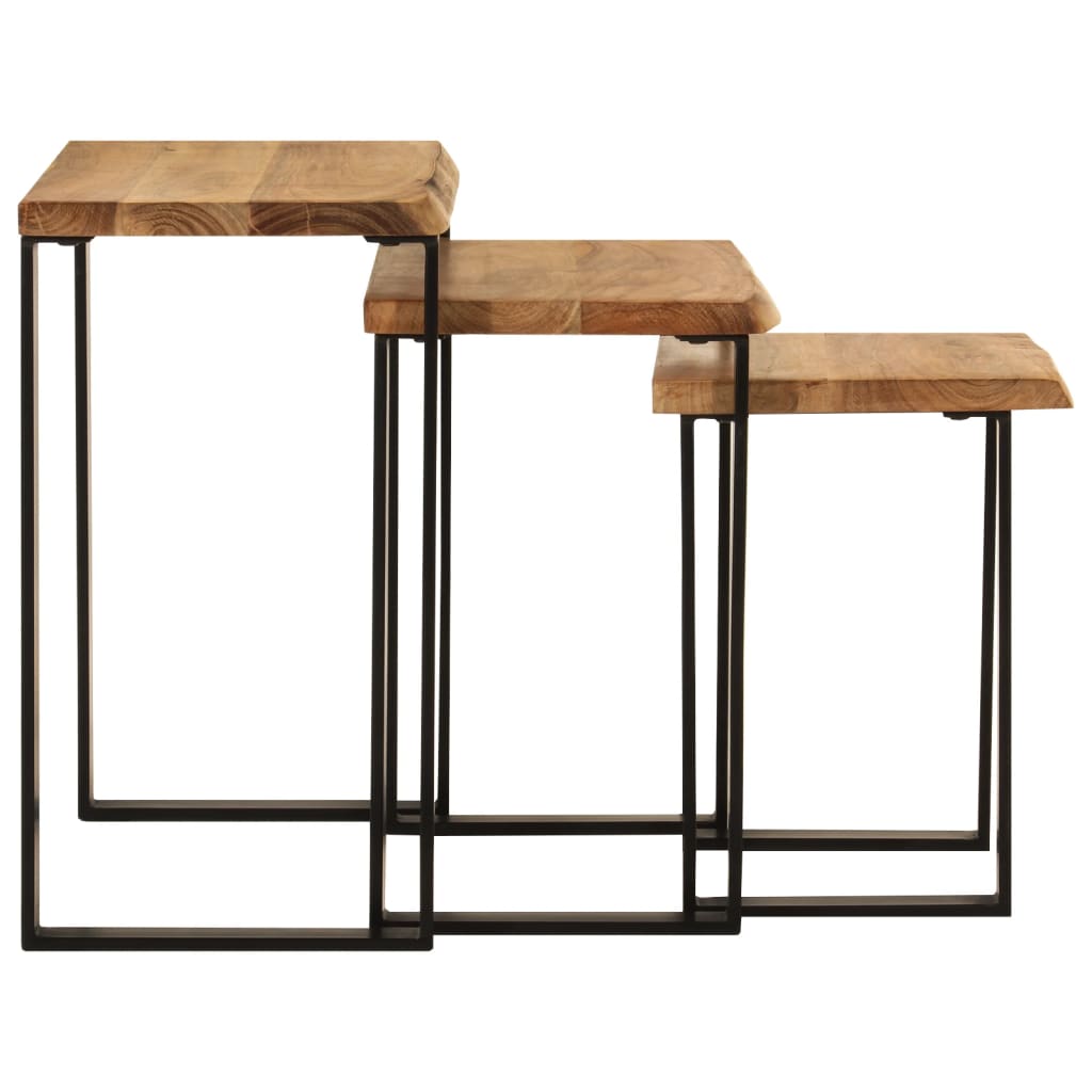 vidaXL Nesting Tables 3 pcs with Live Edge Solid Wood Acacia