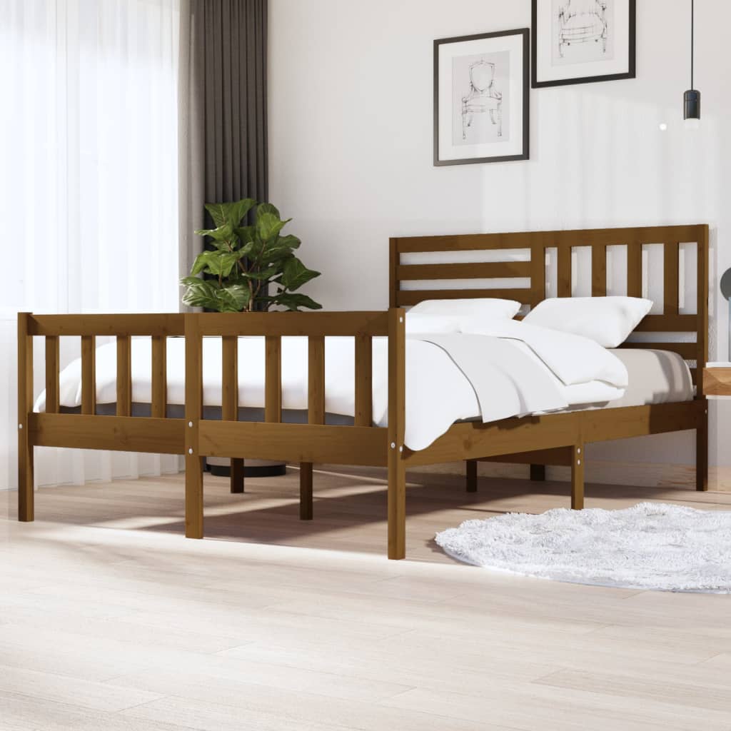 vidaXL Bed Frame without Mattress Honey Brown King Size Solid Wood