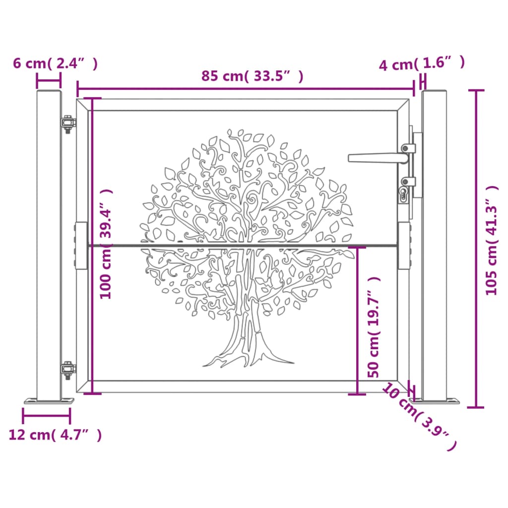 vidaXL Garden Gate 105x105 cm Corten Steel Tree Design