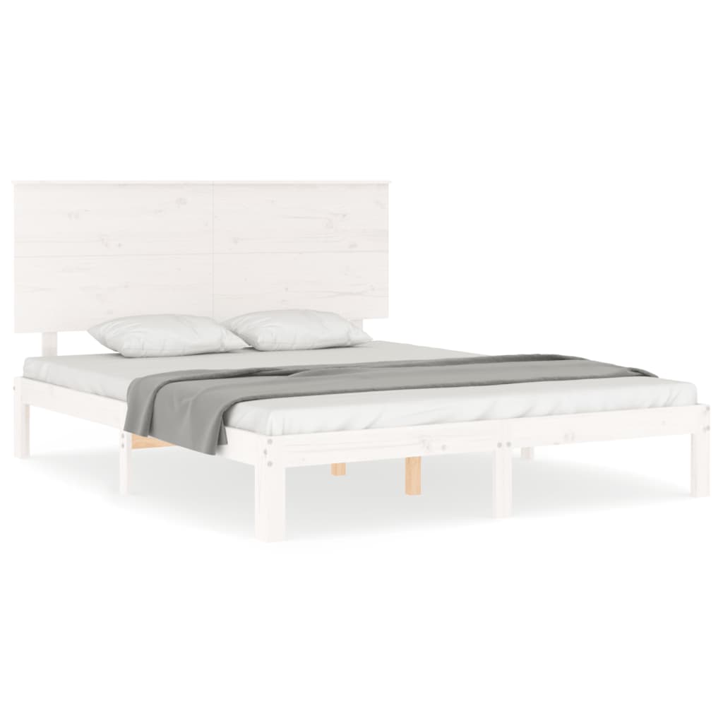 vidaXL Bed Frame without Mattress White King Size Solid Wood Pine