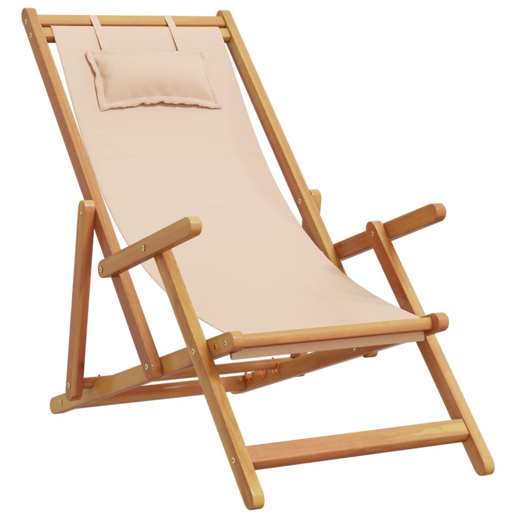 vidaXL Folding Beach Chairs 2 pcs Beige Fabric and Solid Wood