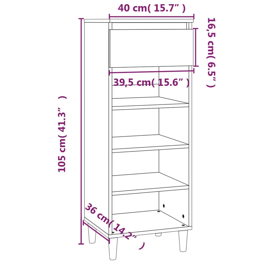 vidaXL Shoe Cabinet Grey Sonoma 40x36x105 cm Engineered Wood