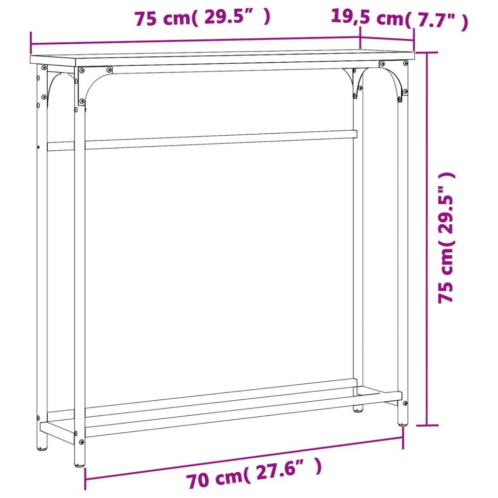 vidaXL Console Table Black 75x19.5x75 cm Engineered Wood