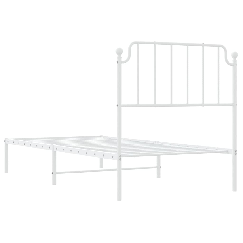 vidaXL Metal Bed Frame without Mattress with Headboard White 90x190 cm Single