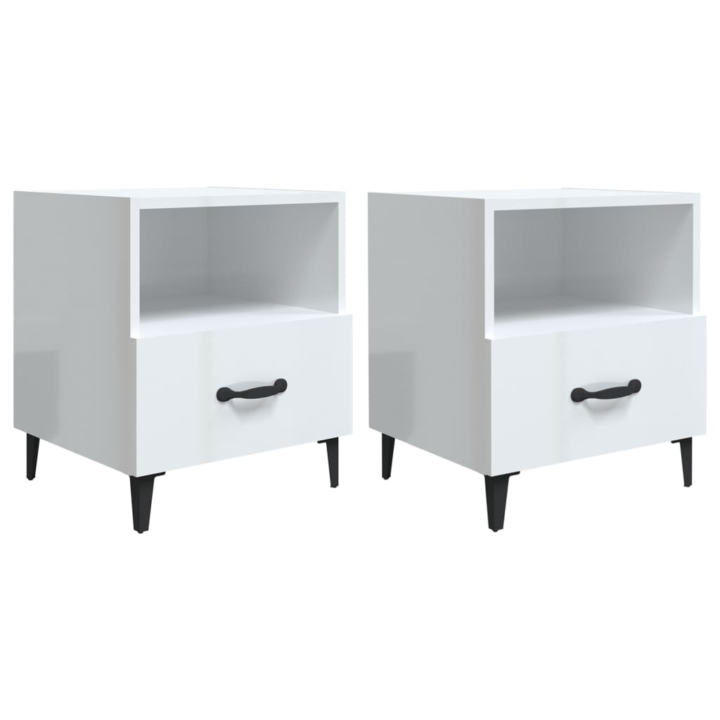 vidaXL Bedside Cabinets 2 pcs High Gloss White Engineered Wood