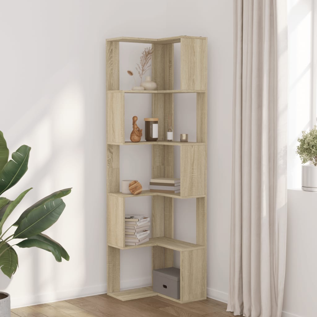 vidaXL Corner Bookcase 5-Tier Sonoma Oak 50x50x179 cm Engineered Wood