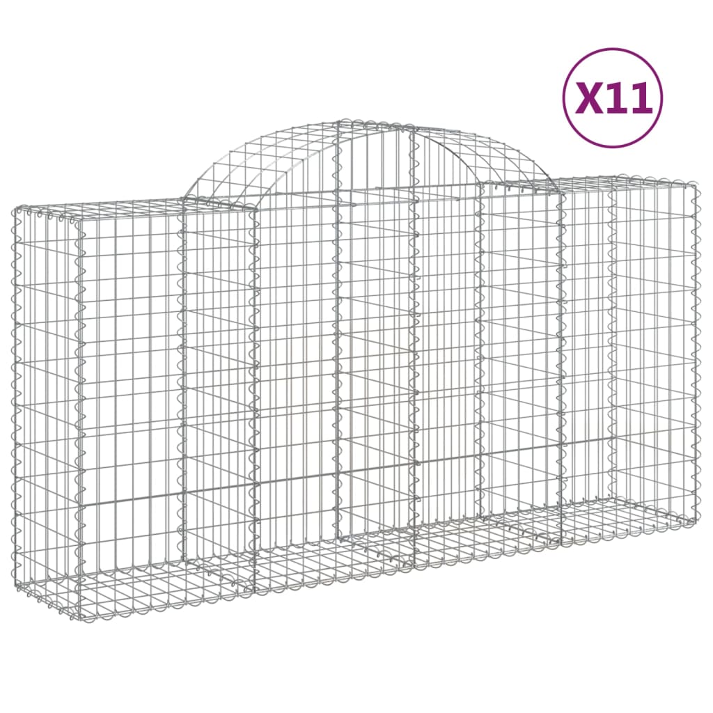 vidaXL Arched Gabion Baskets 11 pcs 200x50x100/120 cm Galvanised Iron