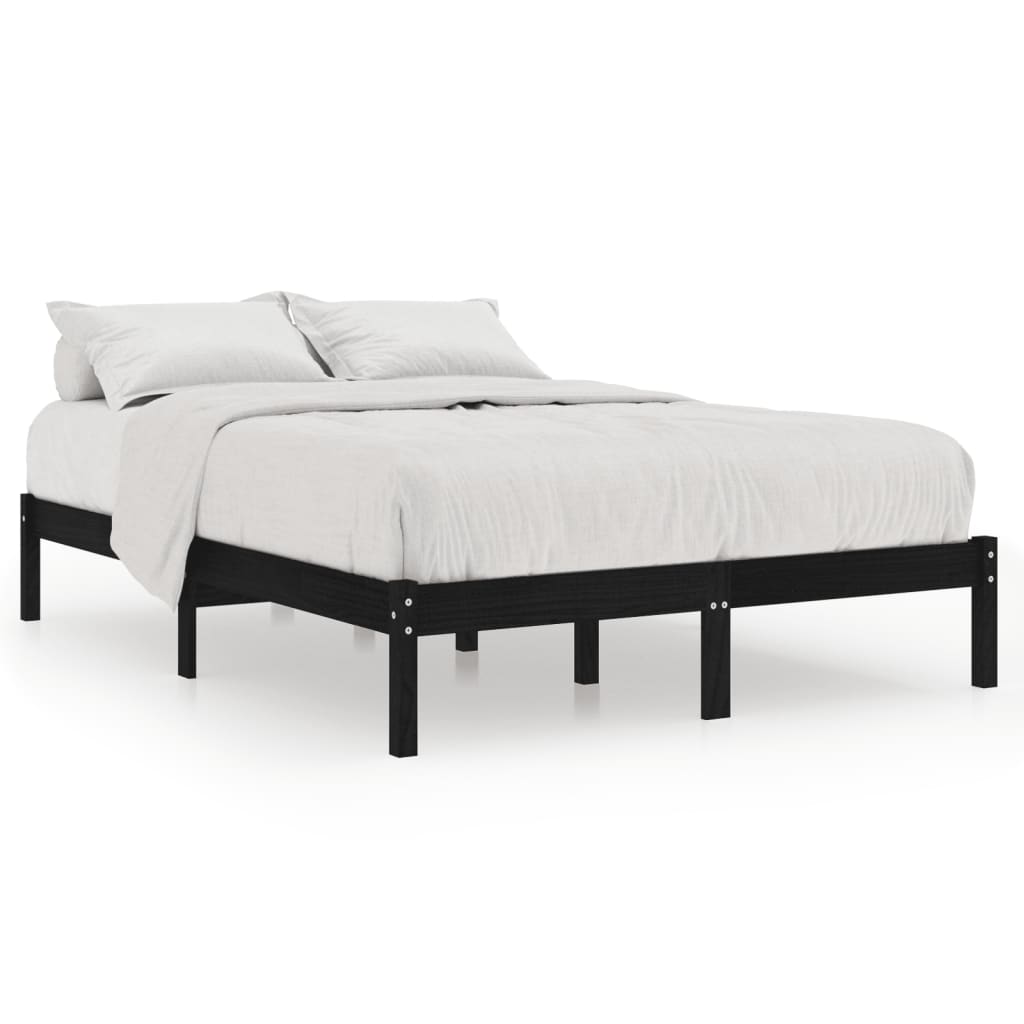 vidaXL Bed Frame without Mattress Black Solid Wood 140x190 cm