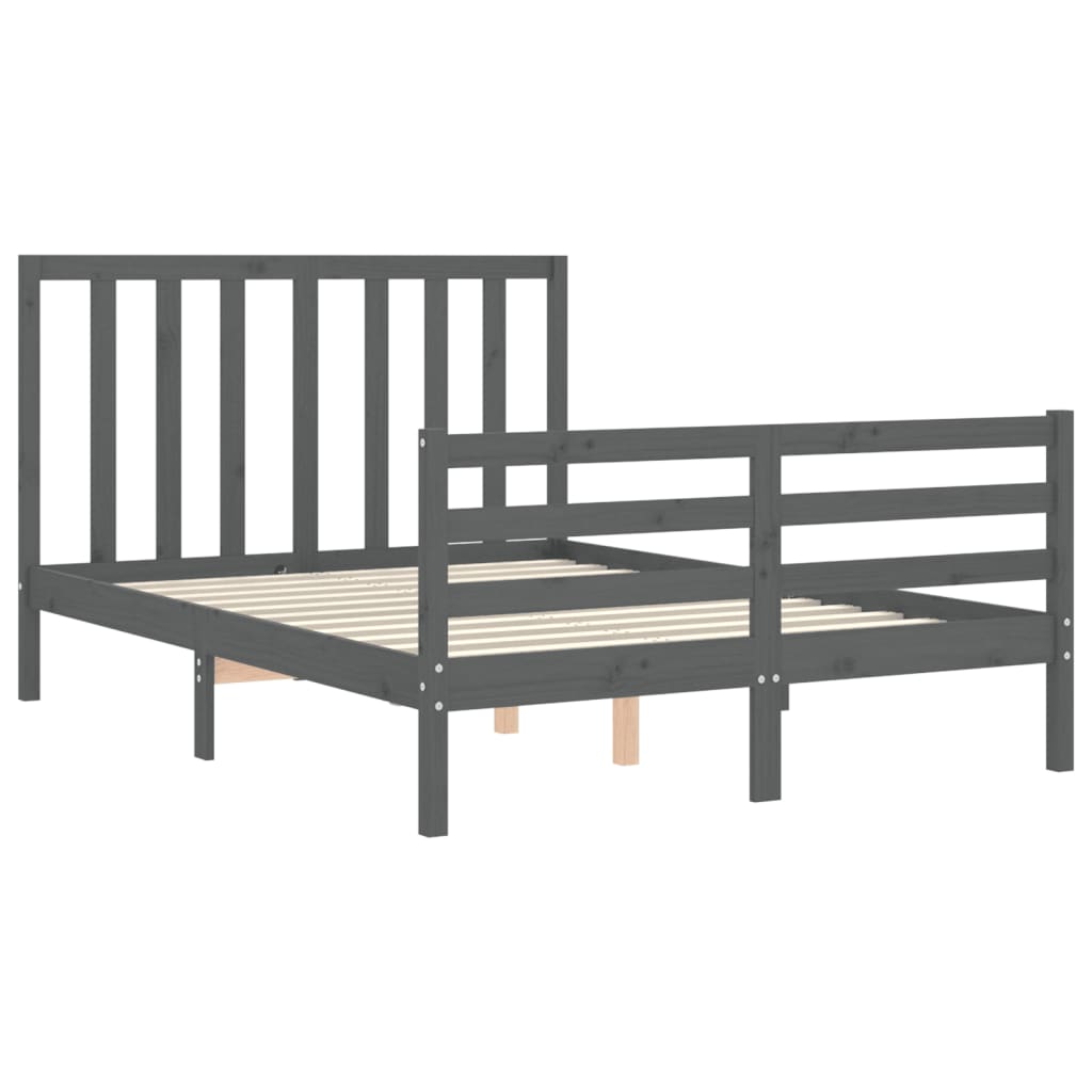 vidaXL Bed Frame without Mattress Grey Double Solid Wood Pine