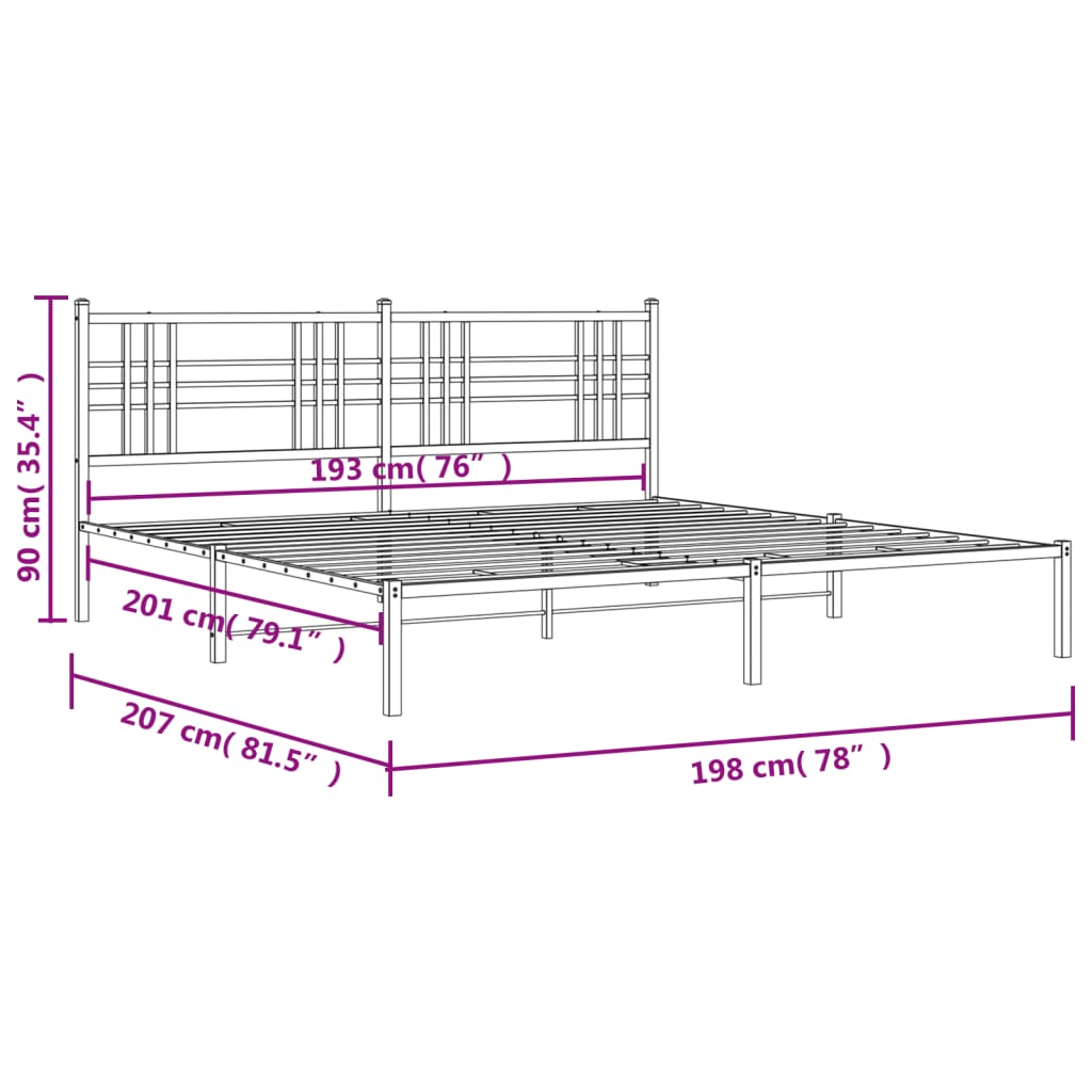 vidaXL Metal Bed Frame without Mattress with Headboard White 193x203 cm