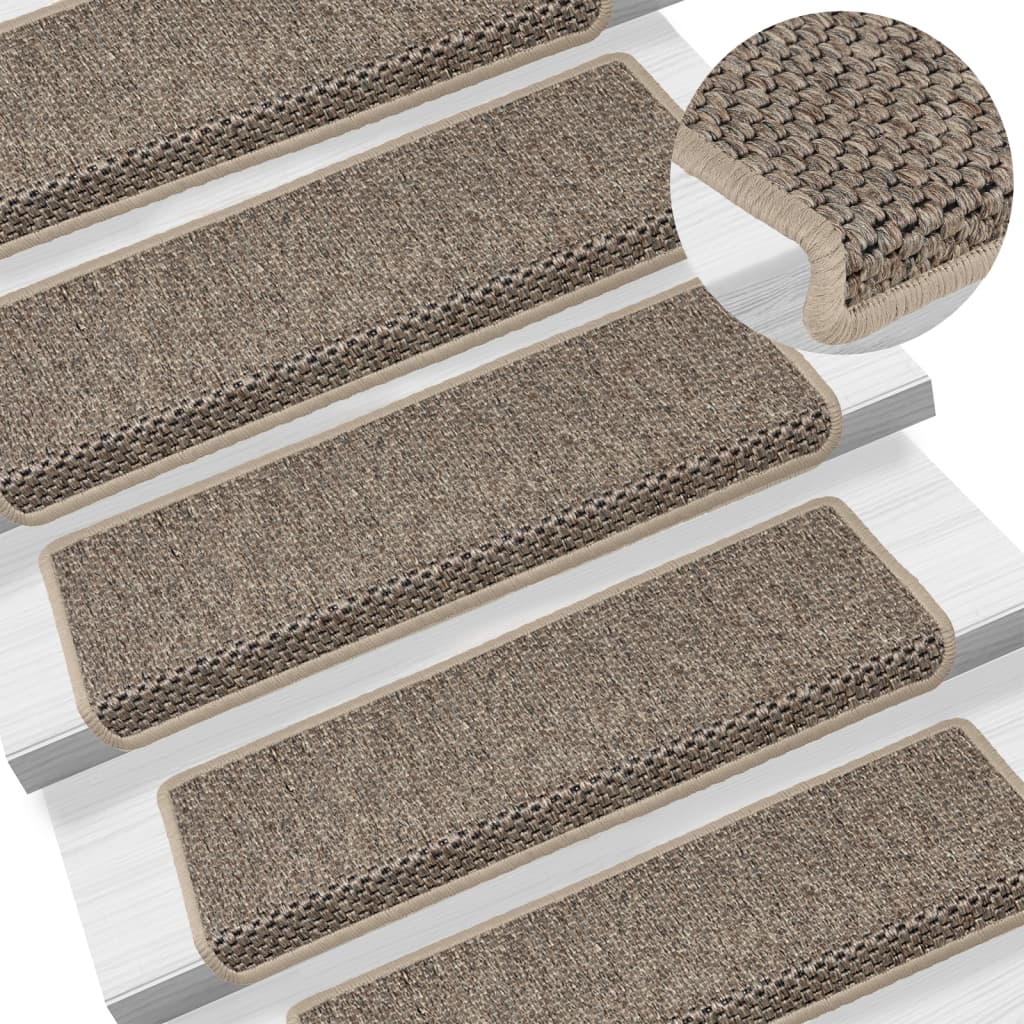 vidaXL Stair Mats Self-adhesive Sisal-Look 15 pcs 65x21x4 cm Dark Beige