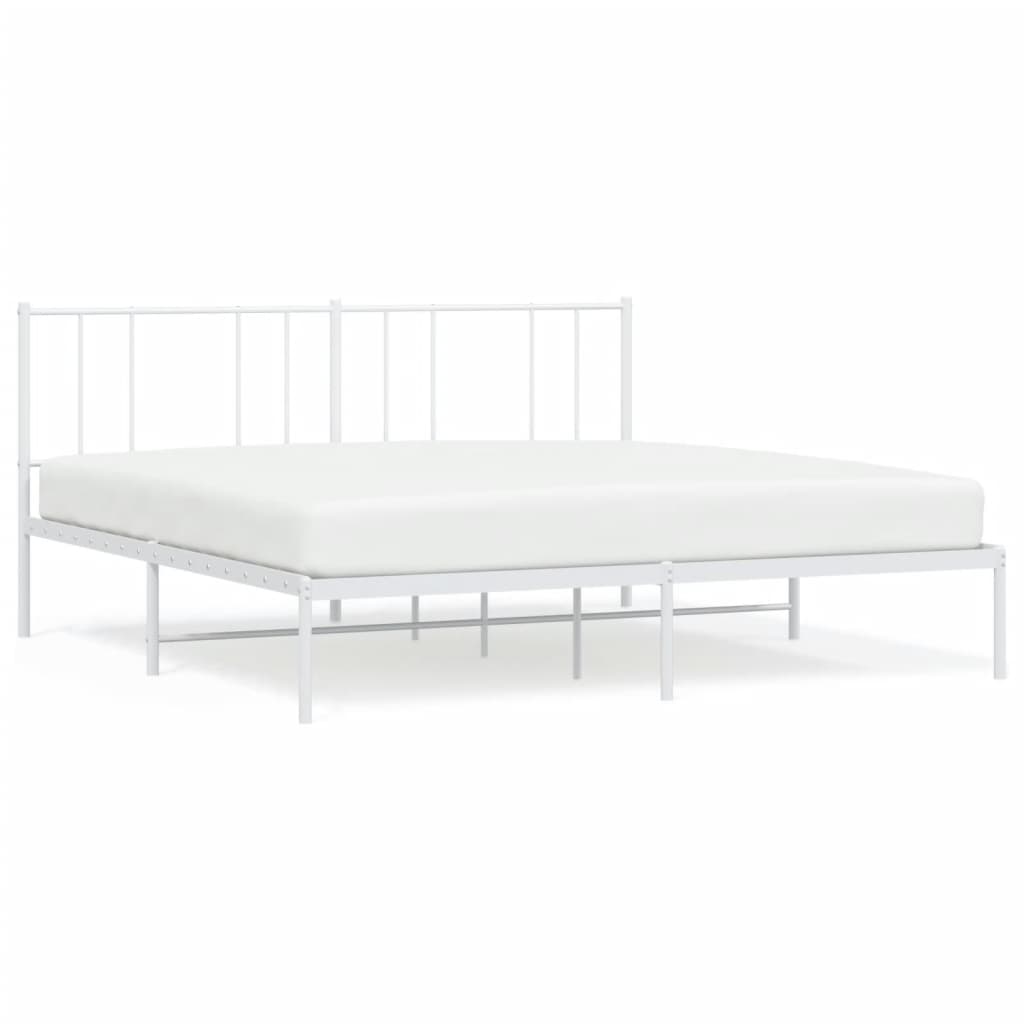 vidaXL Metal Bed Frame without Mattress with Headboard White 183x213 cm