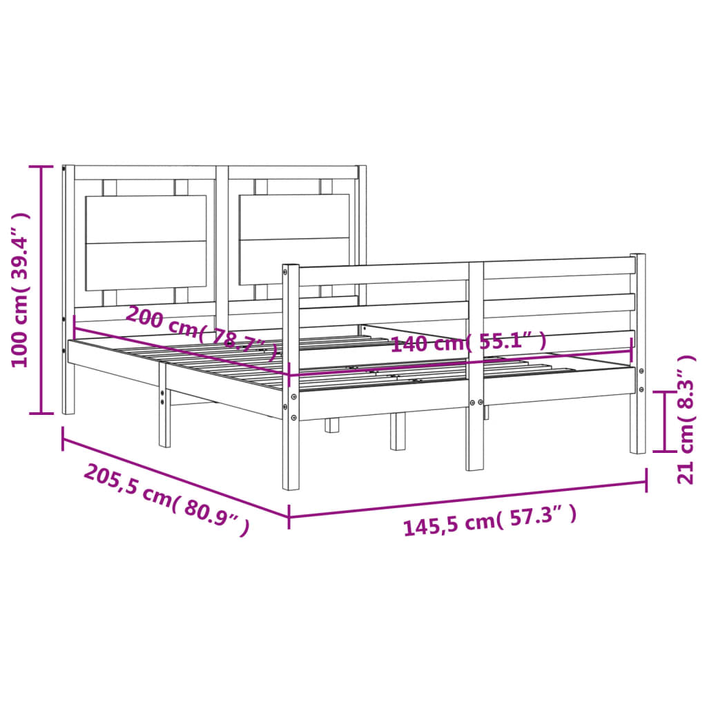 vidaXL Bed Frame without Mattress 140x200 cm Solid Wood