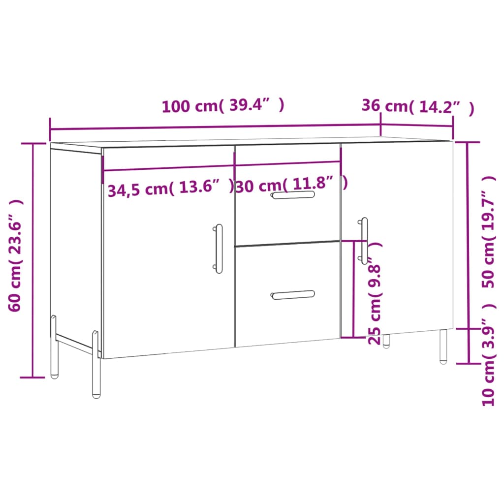 vidaXL Sideboard Concrete Grey 100x36x60 cm Engineered Wood