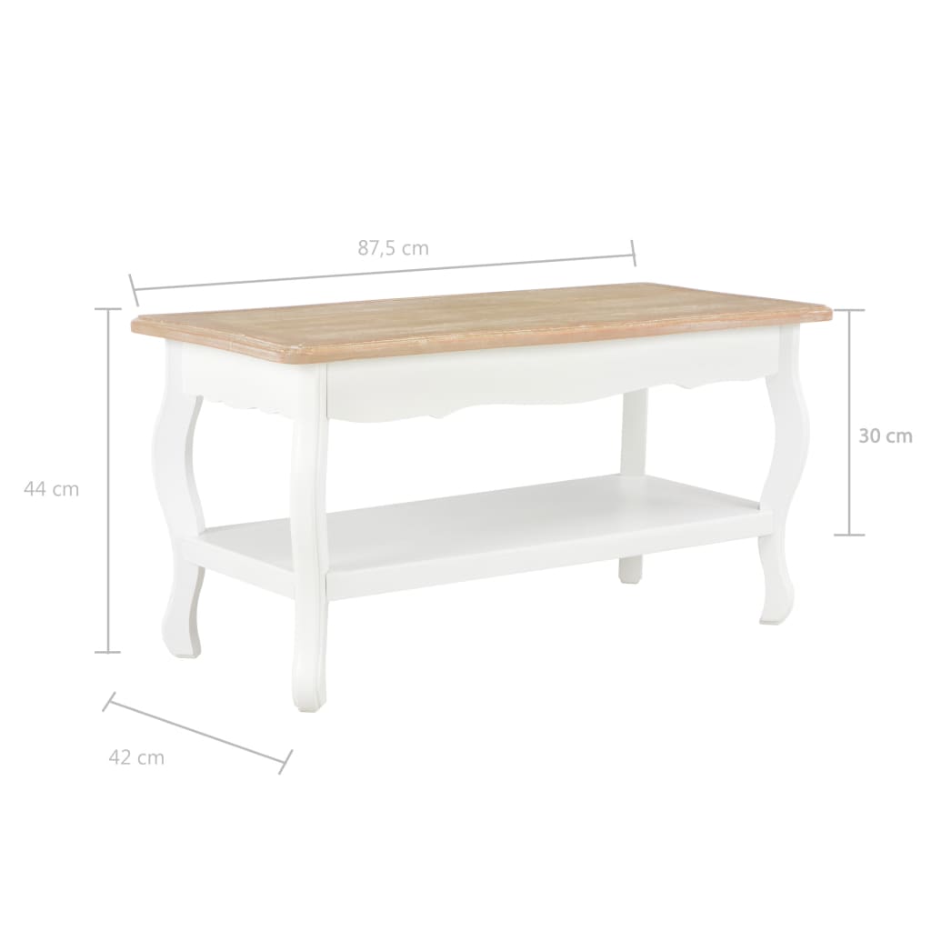 vidaXL Coffee Table White and Brown 87.5x42x44 cm Solid Pine Wood