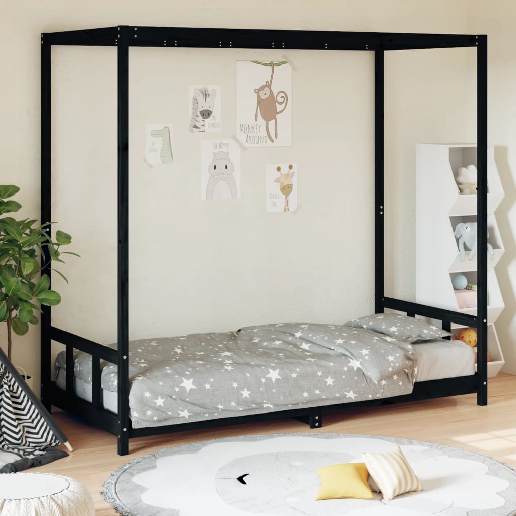 vidaXL Kids Bed Frame Black 90x200 cm Solid Wood Pine