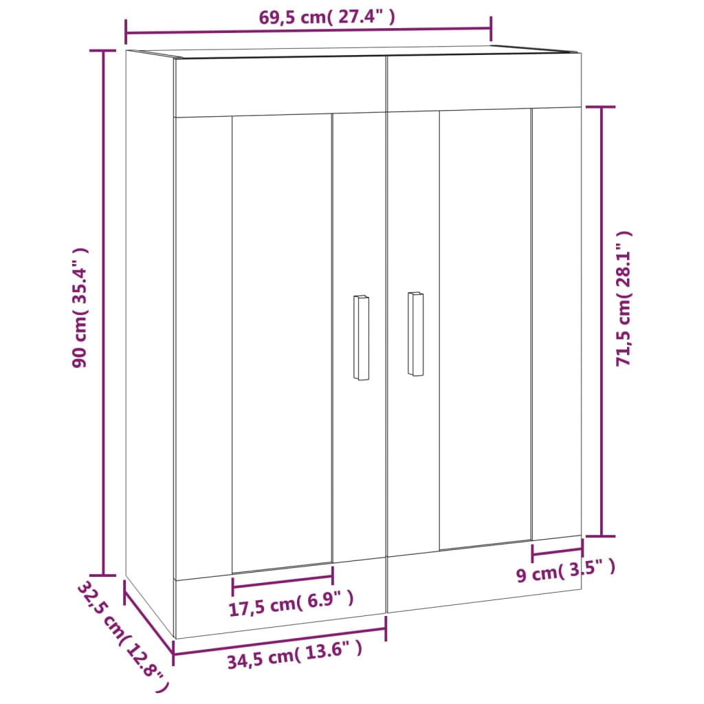 vidaXL Wall Cabinet Sonoma Oak 69.5x32.5x90 cm Engineered Wood