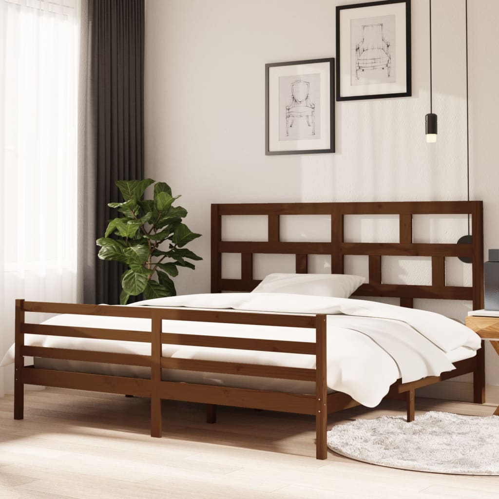 vidaXL Bed Frame without Mattress Honey Brown Solid Wood 200x200 cm (810453+814217)