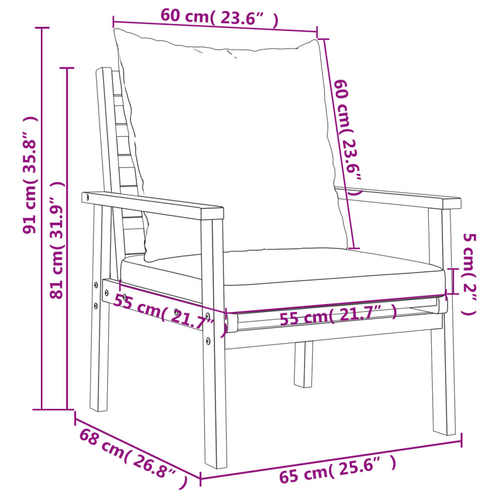 vidaXL 5 Piece Garden Lounge Set with Cushions Solid Wood Acacia