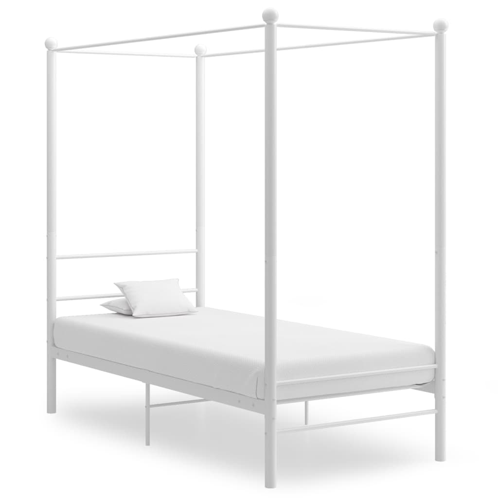 vidaXL Canopy Bed Frame without Mattress White Metal 90x200 cm