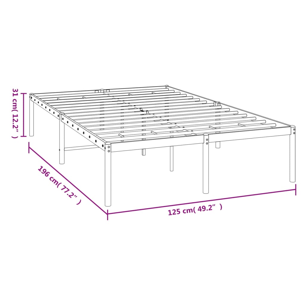 vidaXL Metal Bed Frame without Mattress Black 120x190 cm Small Double