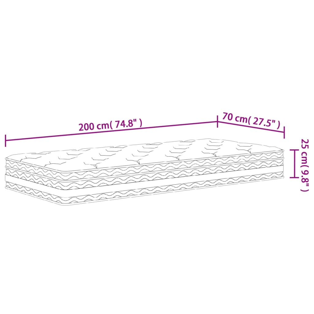 vidaXL Pocket Spring Mattress Medium 70x200 cm