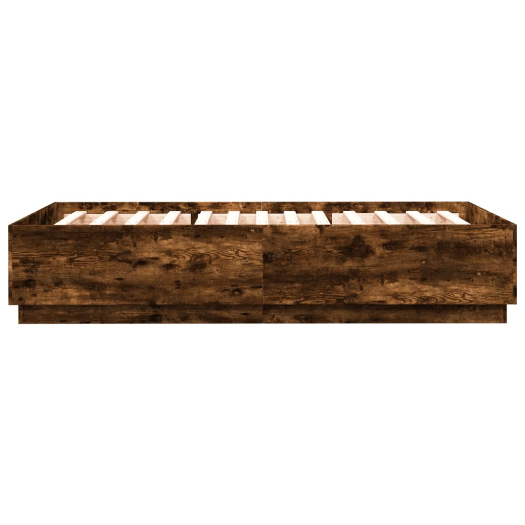 vidaXL Bed Frame with LED without Mattress Smoked Oak 150x200 cm King Size