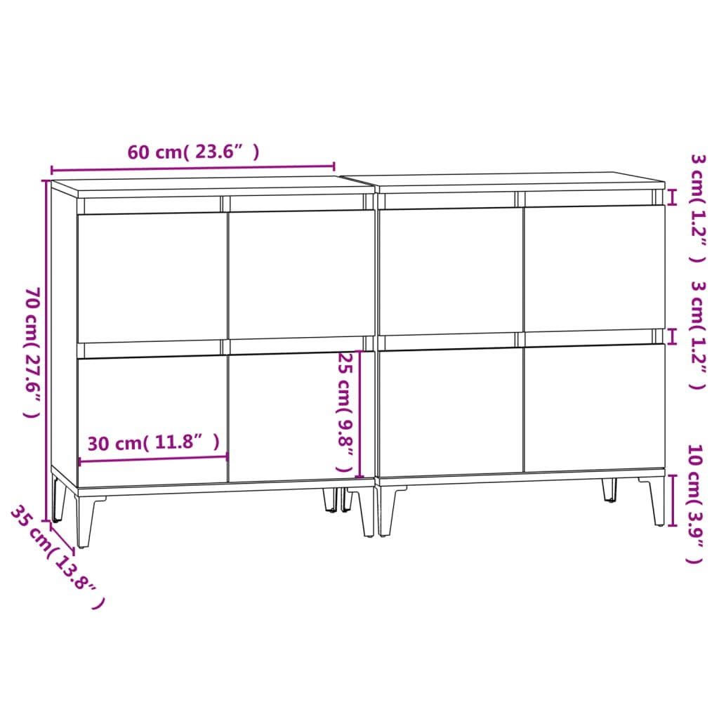 vidaXL Sideboards 2 pcs Black 60x35x70 cm Engineered Wood