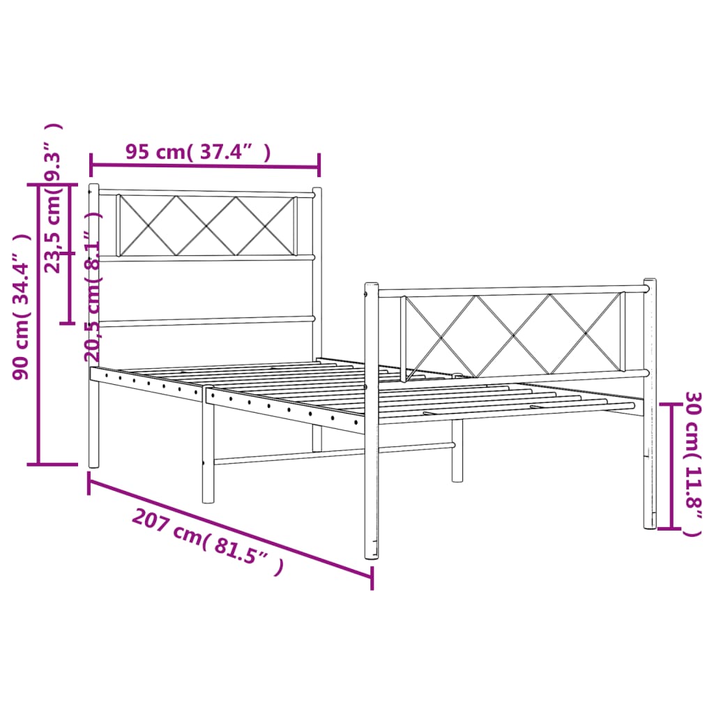 vidaXL Metal Bed Frame without Mattress with Footboard White 90x200 cm