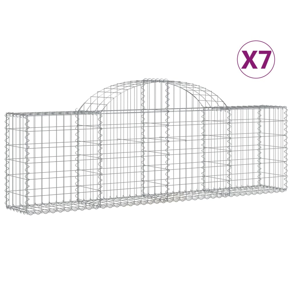 vidaXL Arched Gabion Baskets 7 pcs 200x30x60/80 cm Galvanised Iron