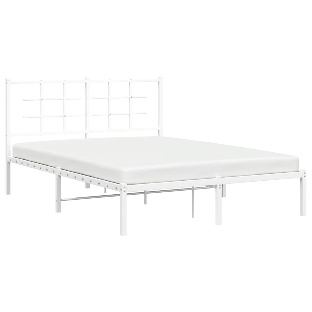 vidaXL Metal Bed Frame without Mattress with Headboard White 135x190 cm Double