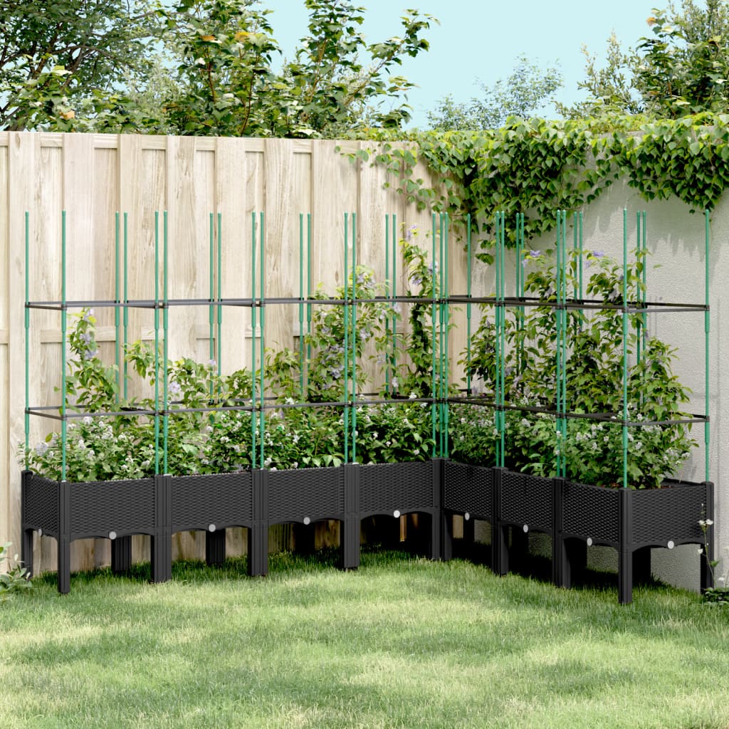 vidaXL Garden Planter with Trellis Black 200x160x142.5 cm PP