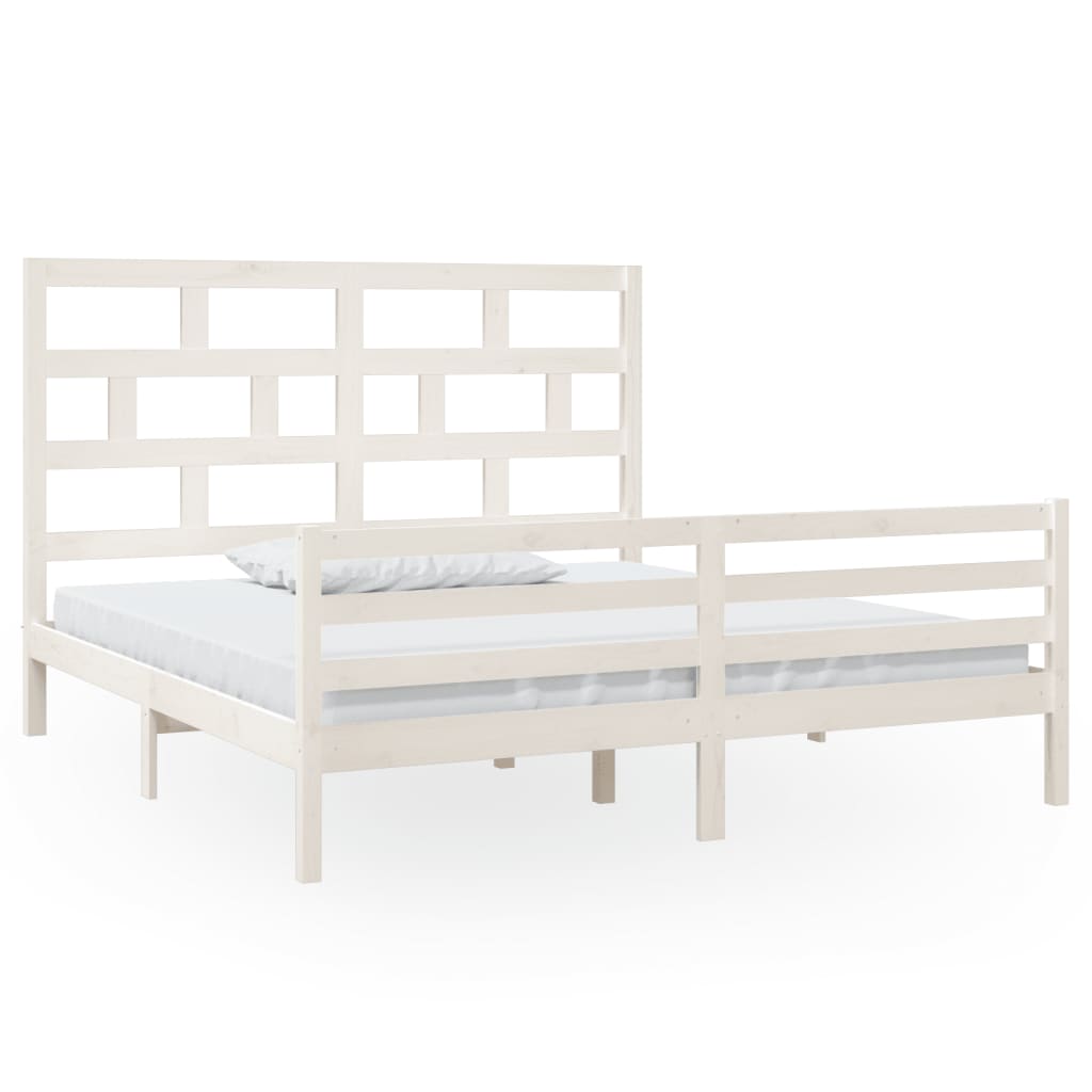 vidaXL Bed Frame without Mattress White Solid Wood Super King Size