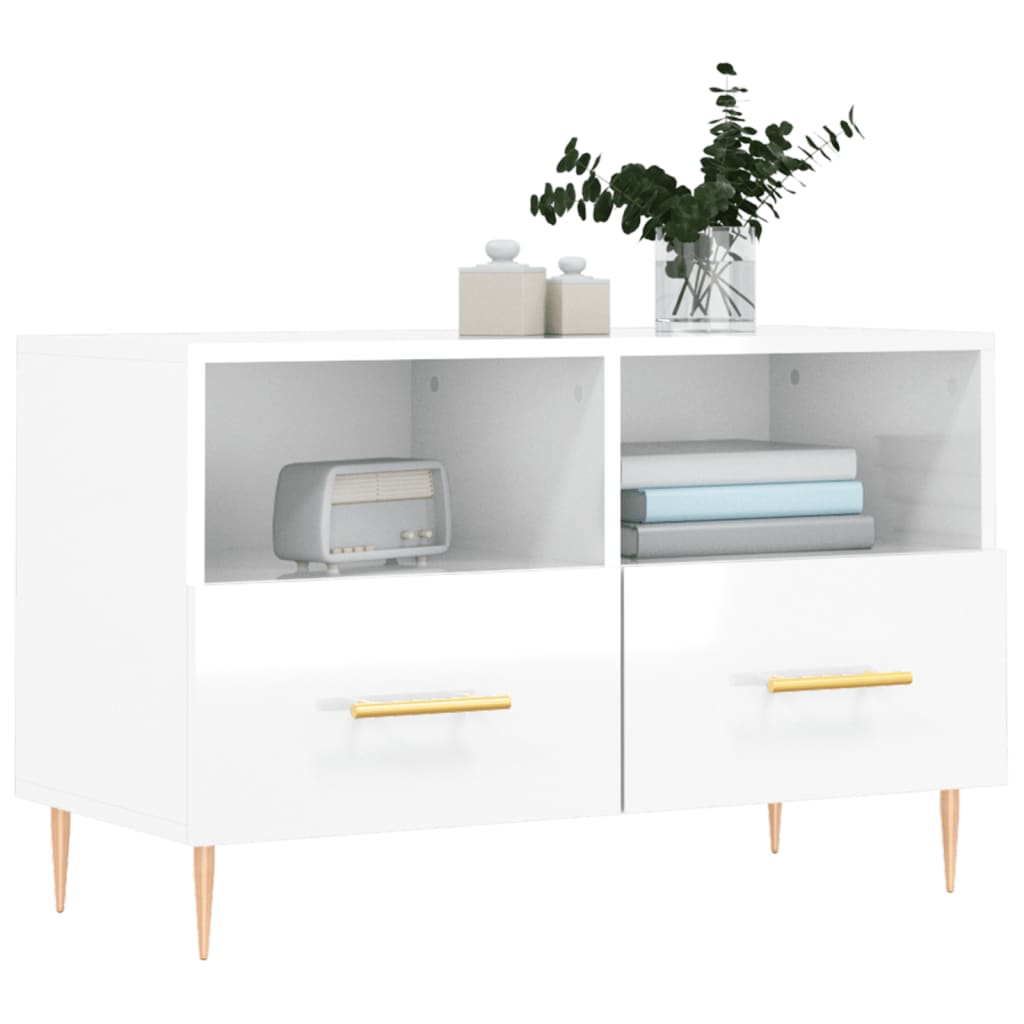 vidaXL TV Cabinet High Gloss White 80x36x50 cm Engineered Wood