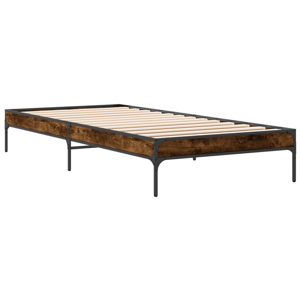 vidaXL Bed Frame Smoked Oak 75x190 cm Small Single Engineered Wood and Metal