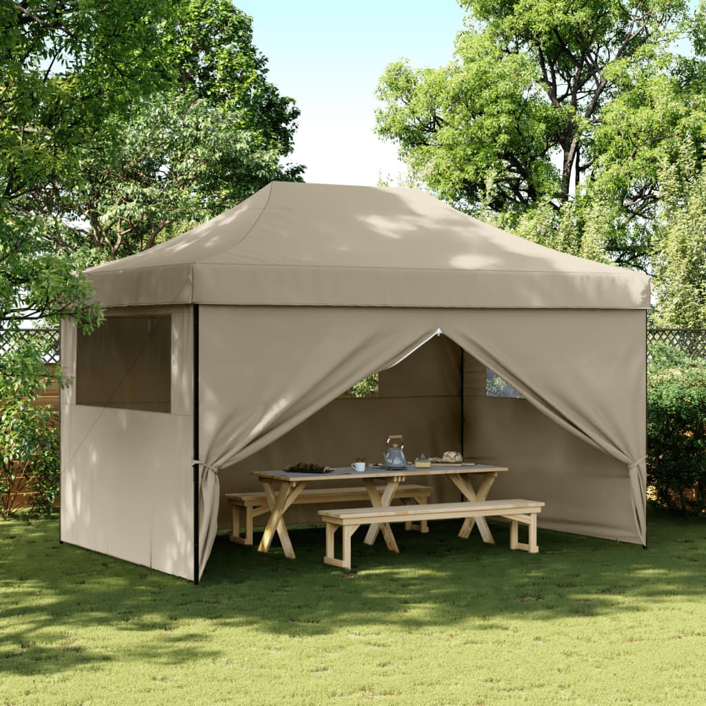 vidaXL Foldable Party Tent Pop-Up with 4 Sidewalls Taupe