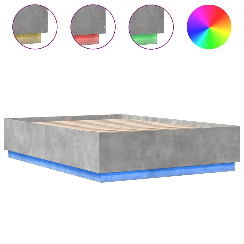 vidaXL Bed Frame with LED without Mattress Concrete Grey 120x200 cm