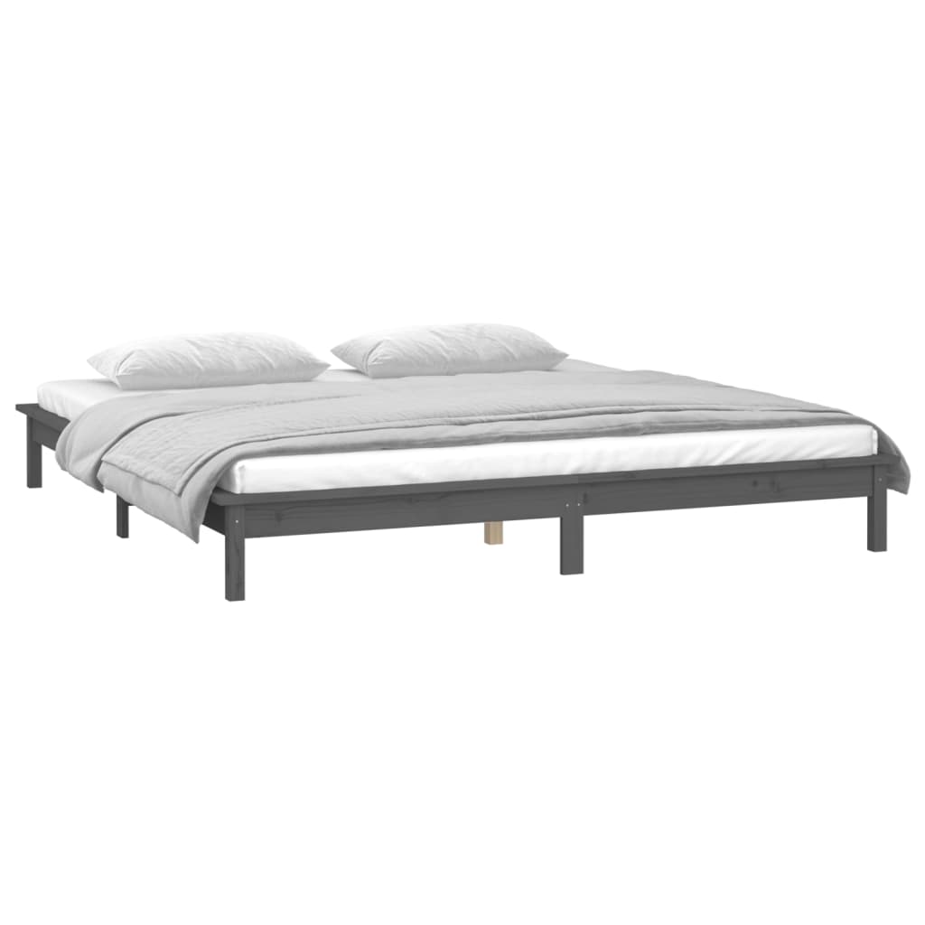 vidaXL LED Bed Frame without Mattress Grey 180x200 cm Super King Solid Wood