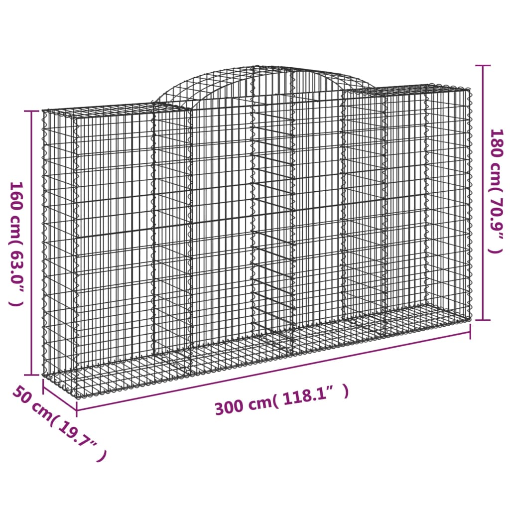 vidaXL Arched Gabion Baskets 6 pcs 300x50x160/180 cm Galvanised Iron