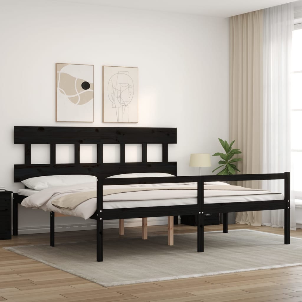 vidaXL Senior Bed without Mattress Black 200x200 cm Solid Wood