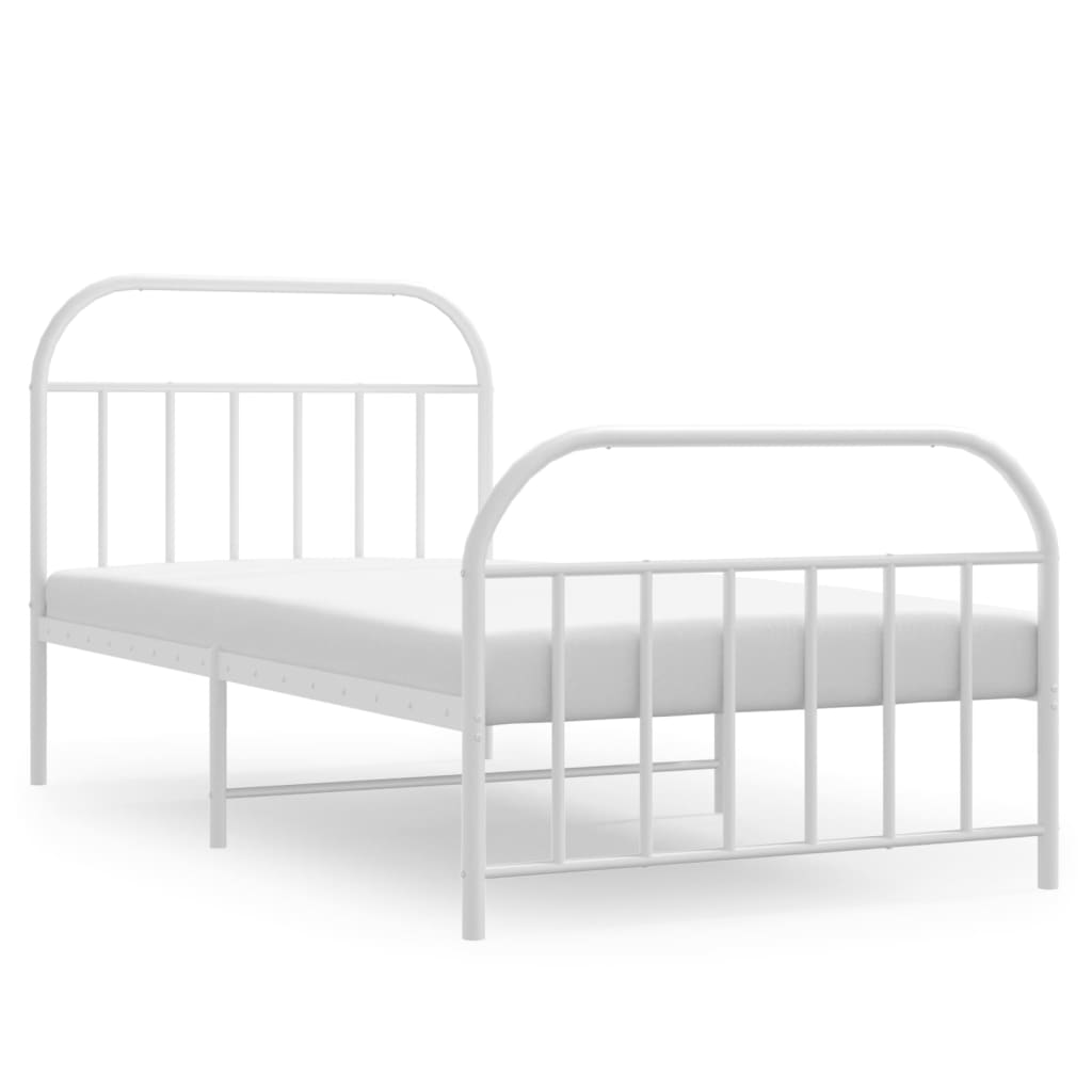 vidaXL Metal Bed Frame without Mattress with Footboard White 100x200 cm