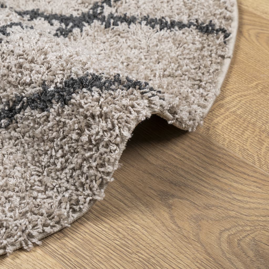 vidaXL Shaggy Rug PAMPLONA High Pile Modern Beige and Anthracite Ø 200 cm