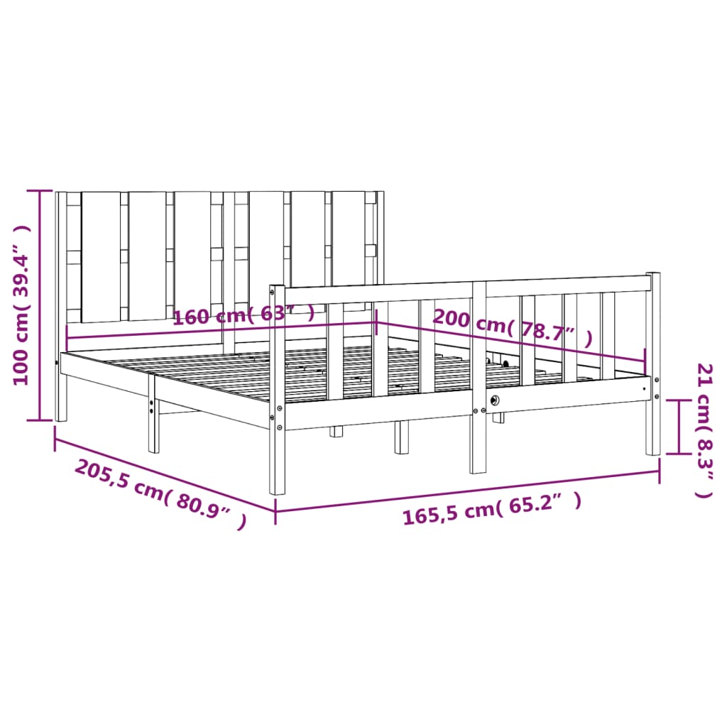 vidaXL Bed Frame without Mattress White 160x200 cm Solid Wood Pine