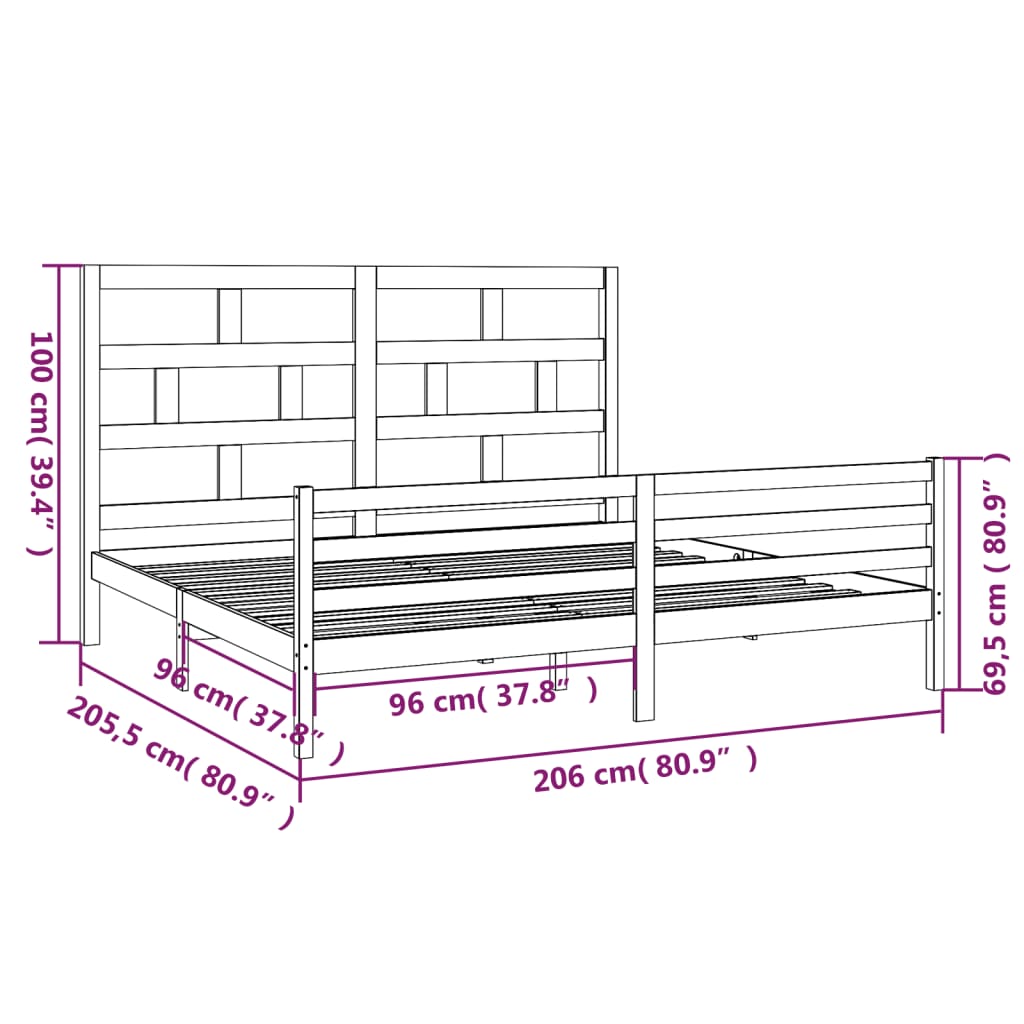 vidaXL Bed Frame without Mattress Solid Wood 200x200 cm (810450+814214)